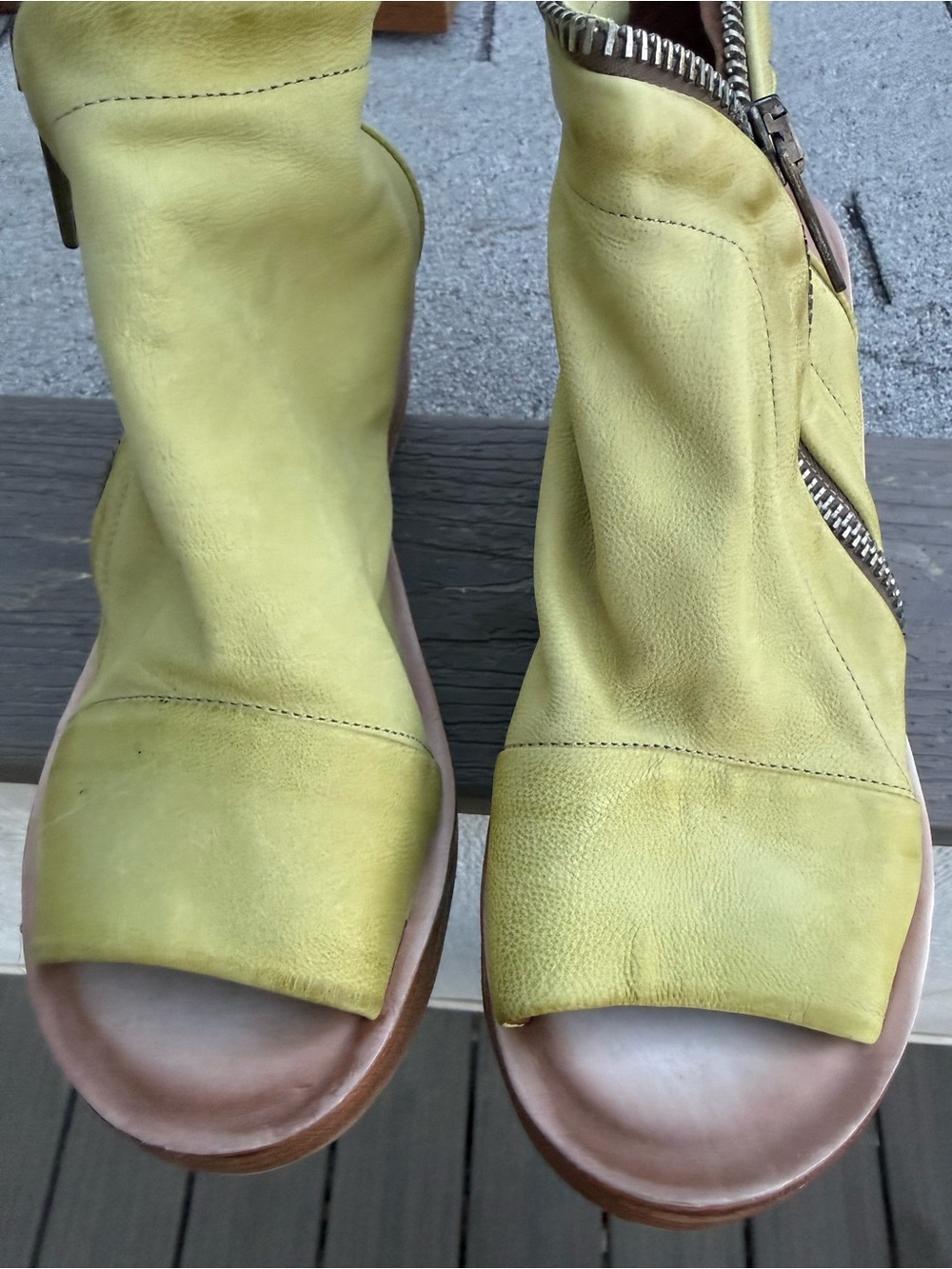 A.S.98 Yellow Open-Toe Zip Wedge Sandals - Picture 11 of 16